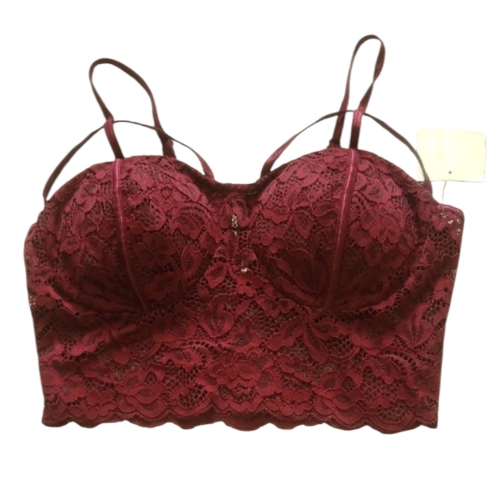 Bozzolo Burgundy Lace Wireless Strappy Bralette